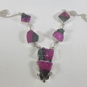Handmade Gemstone Necklace Sterling Silver Druzy Quartz Pendant Artisan Jewelry